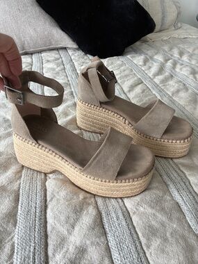 Toms Beige/Taupe Espadrille Platform Sandals with Ankle Strap